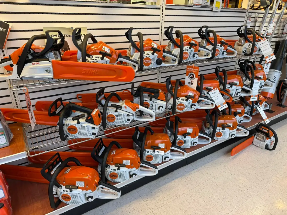 Stihl outdoor power equipment in the Brookhaven Rent-All showroom
